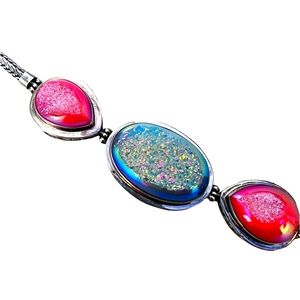 Sterling silver bracelet with pink and blue druzy quartz 7.5 in Long
